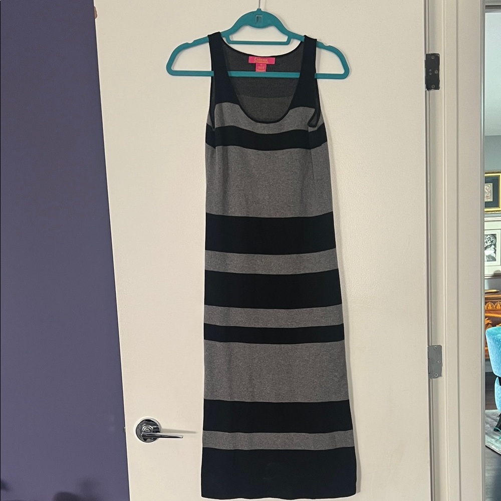 Catherine Malandrino Black and Gray Wide-Stripe Sleeveless Maxi Dress